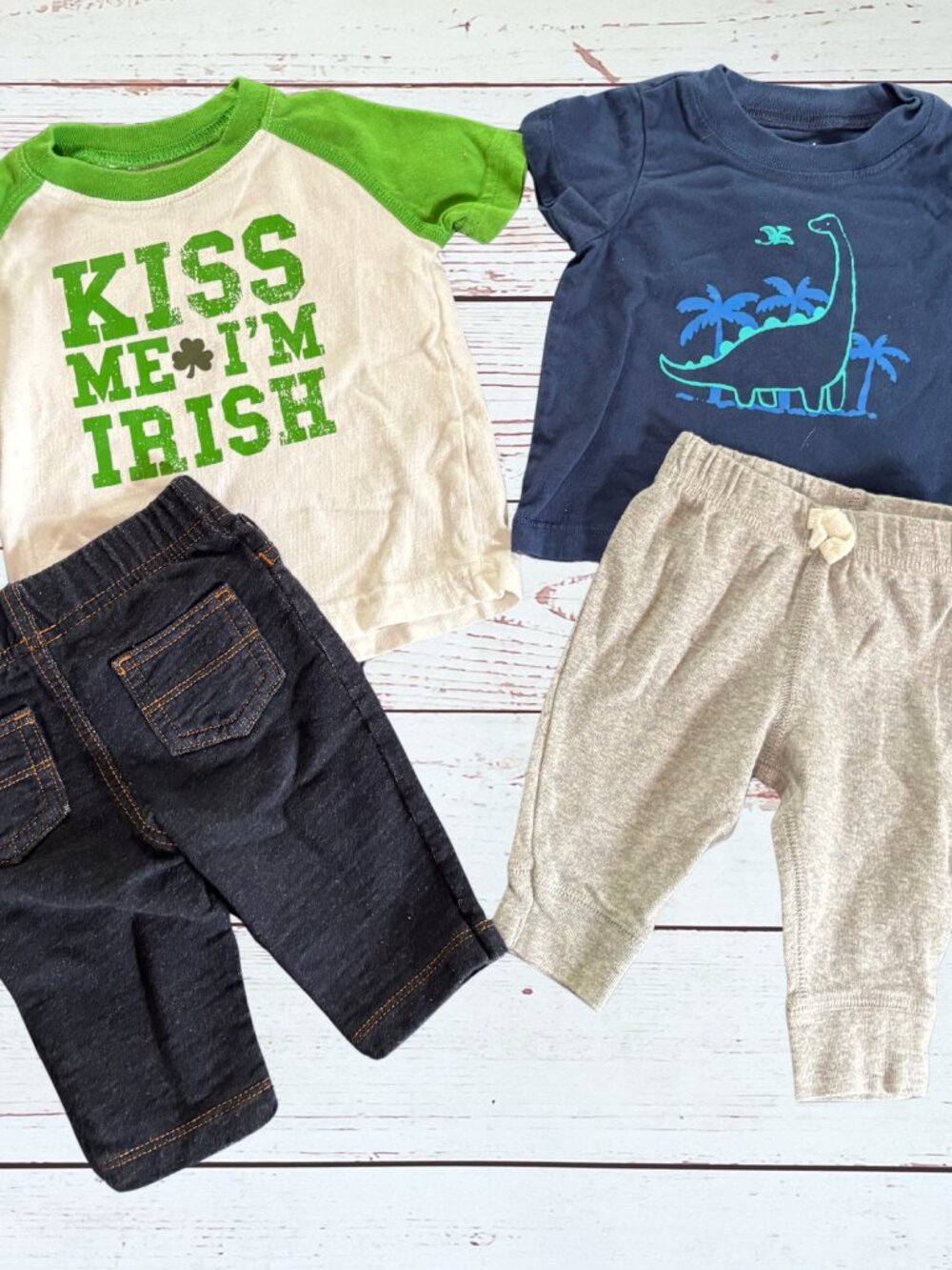 Carter's 3M Baby Outfit Bundle | Kiss Me I'm Irish & Dinosaur Outfit Set